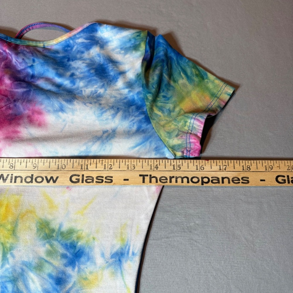 LA Gypsy Womens Tie Dye Lace Up Front Bodysuit Blue Yellow Pink Size Medium - Picture 5 of 7